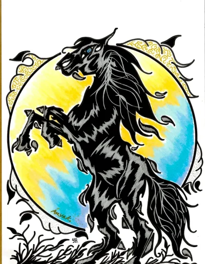 Illustration du cheval de la mythologie nordique "Arvak"